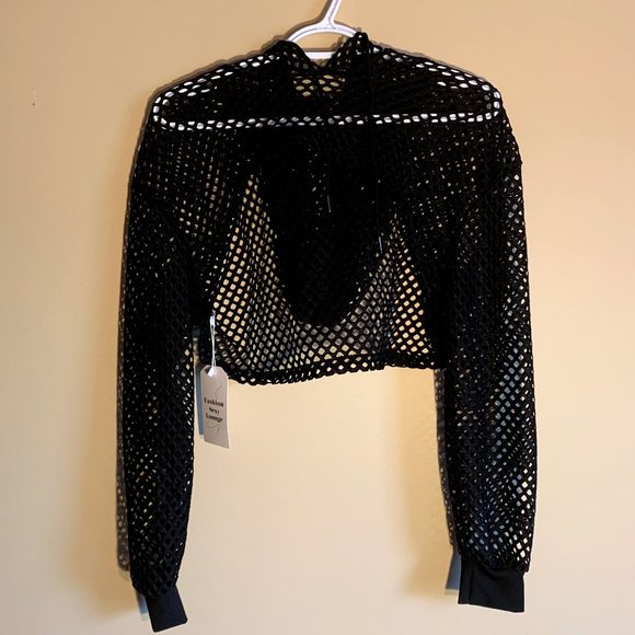 Fishnet Cropped Street Style Hoodie - Picture 1 of 3